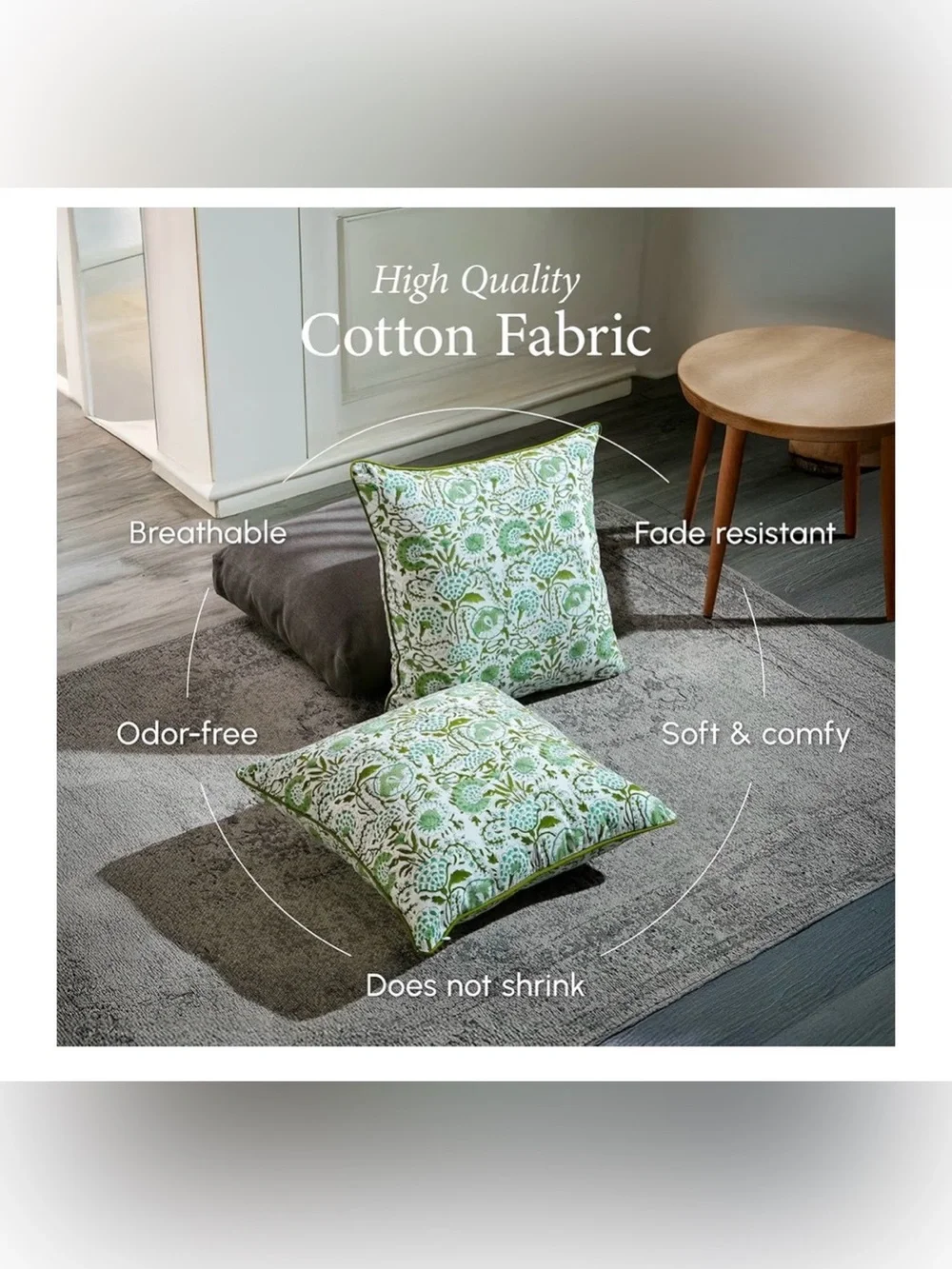 CPC Agate Green Block Print Throw Pillow Covers 24x24 Inch, Set of 2 Floral Boho